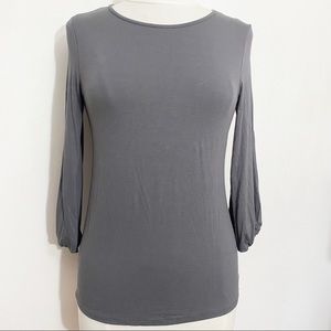 ANN TAYLOR Factory round neck long sleeve knotted cuff detail rayon blend tee S